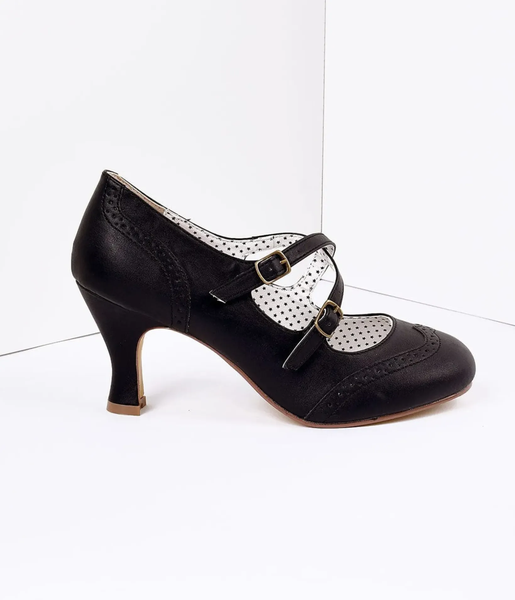 Unique Vintage Work Wear|Heels>Black Faux Leather Detailed Heel