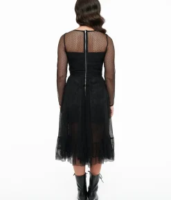 Unique Vintage Rompers & Jumpsuits|All Things Black>Black Fishnet Ruffle Dress & Built-in Romper