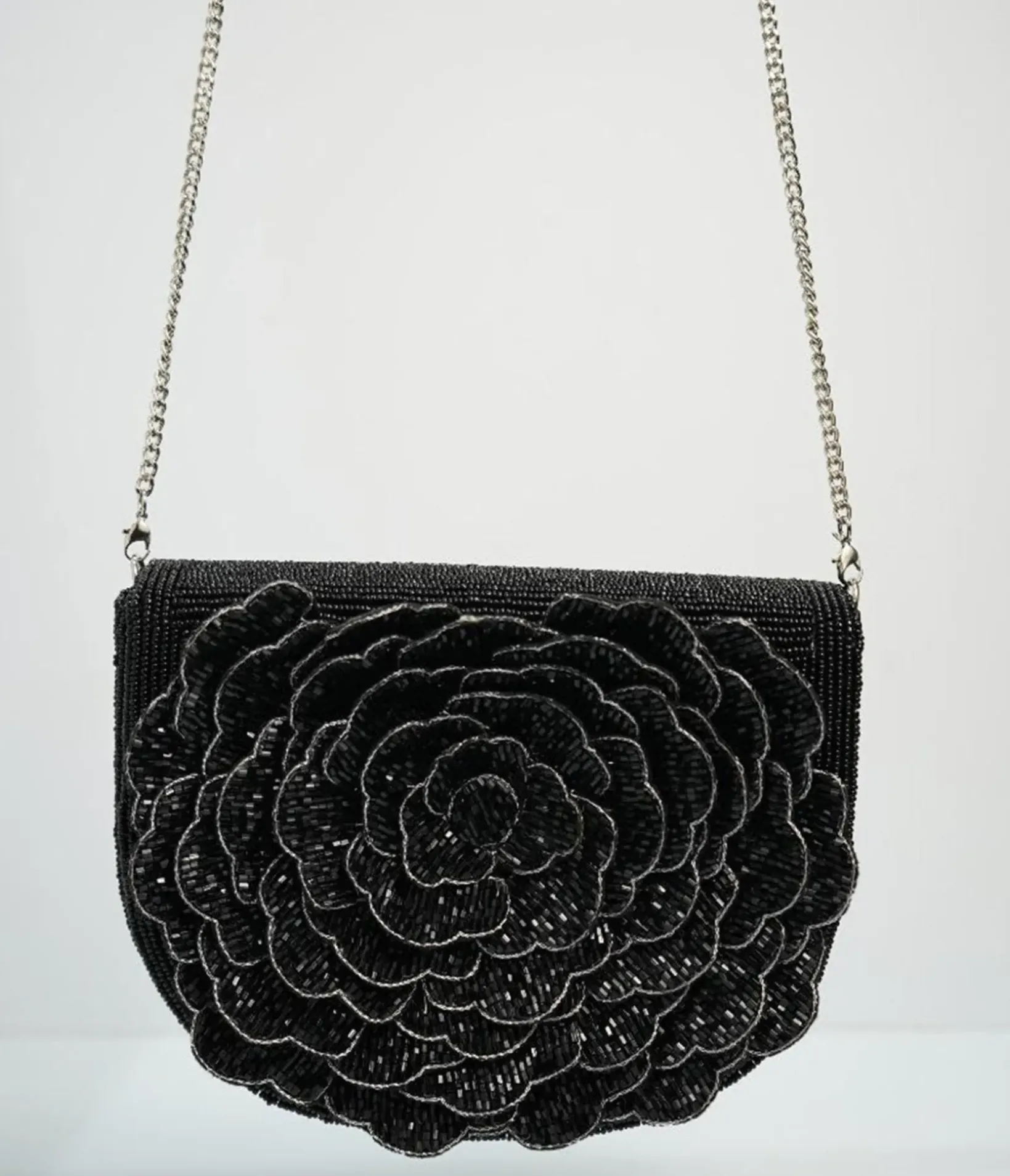 Unique Vintage Novelty Bags>Black Flower Beaded Crossbody Bag