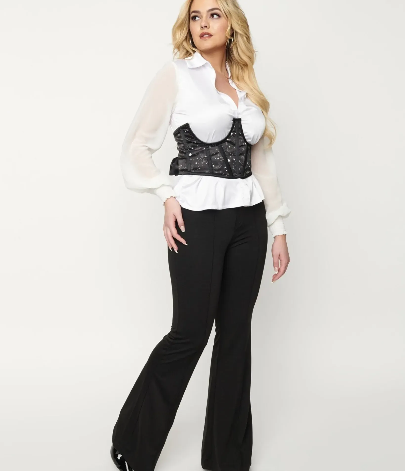 Unique Vintage All Things Black>Black Front Pleat Flare Pants