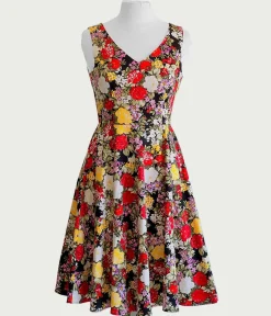 Unique Vintage Swing|Pocket Dresses>Black Garden Floral Swing Dress
