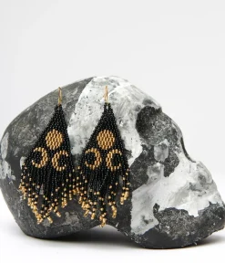 Unique Vintage Earrings>Black & Gold Lunar Reflections Beaded Earrings