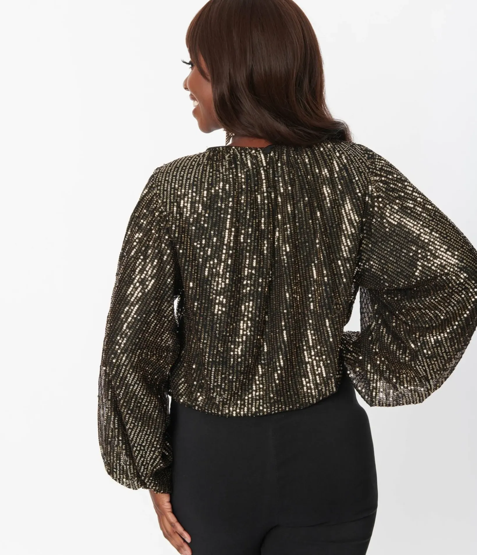 Unique Vintage Work Wear>Black & Gold Sequin Shimmer Blouse