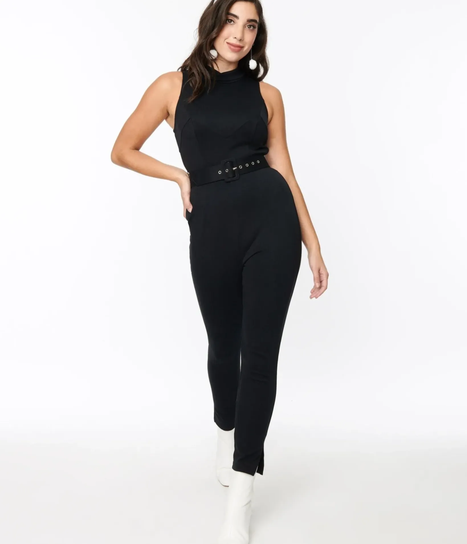 Unique Vintage Rompers & Jumpsuits|Rompers & Jumpsuits>Black Knit Belted Celina Jumpsuit