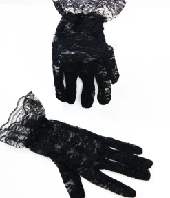Unique Vintage Special Occasion|Prom Accessories>Black Lace Ruffle Gloves