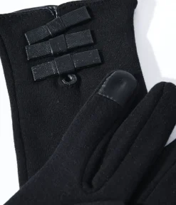 Unique Vintage Gloves & Scarves>Black Leather Bows Texting Gloves