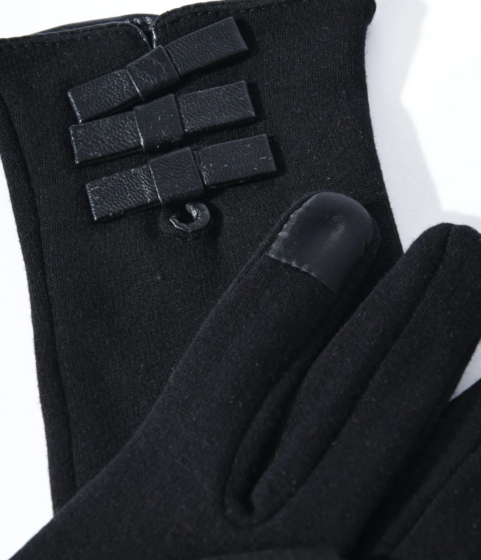 Unique Vintage Gloves & Scarves>Black Leather Bows Texting Gloves