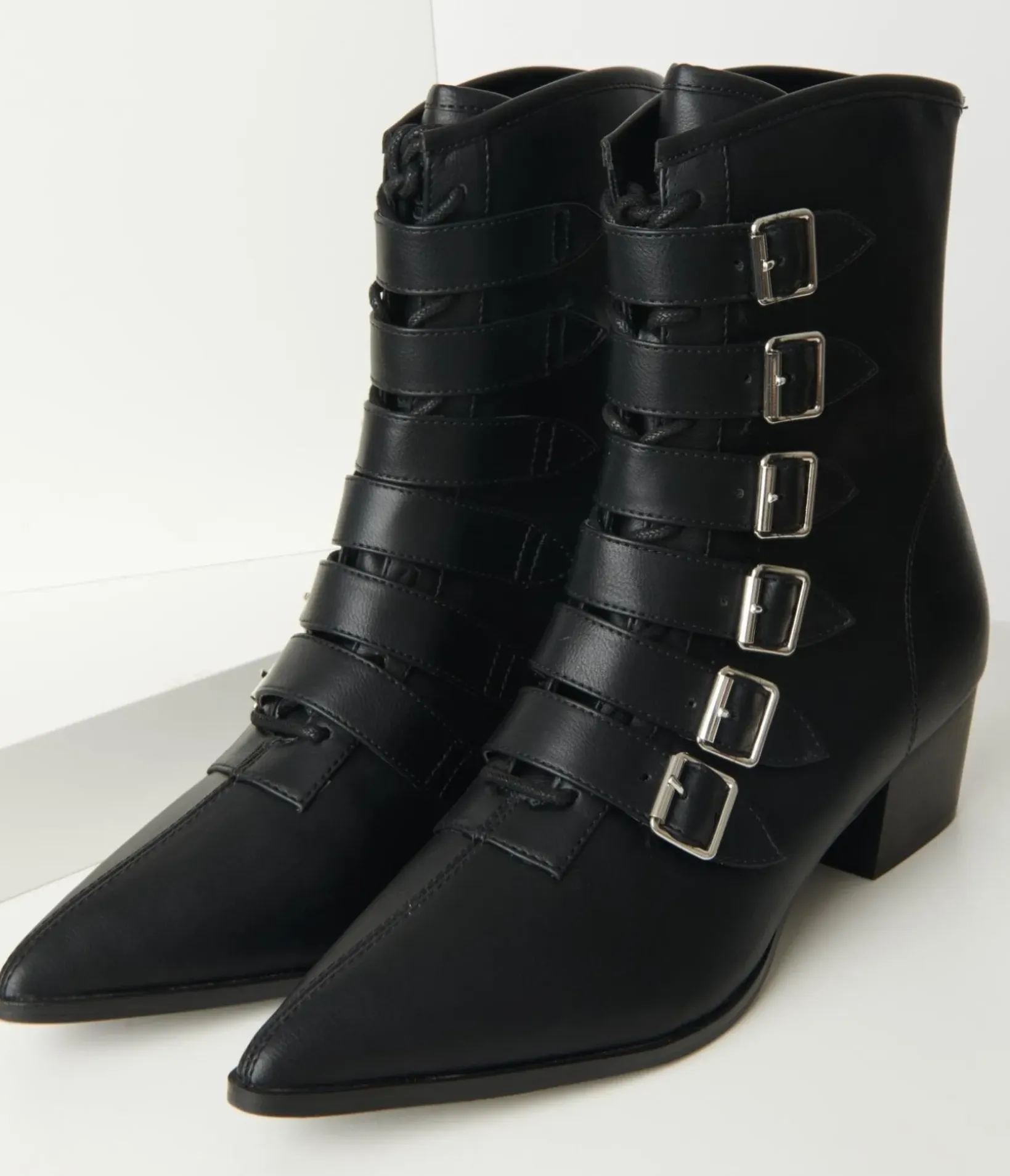 Unique Vintage All Things Black|Halloween>Black Leatherette Buckle Coven Boots