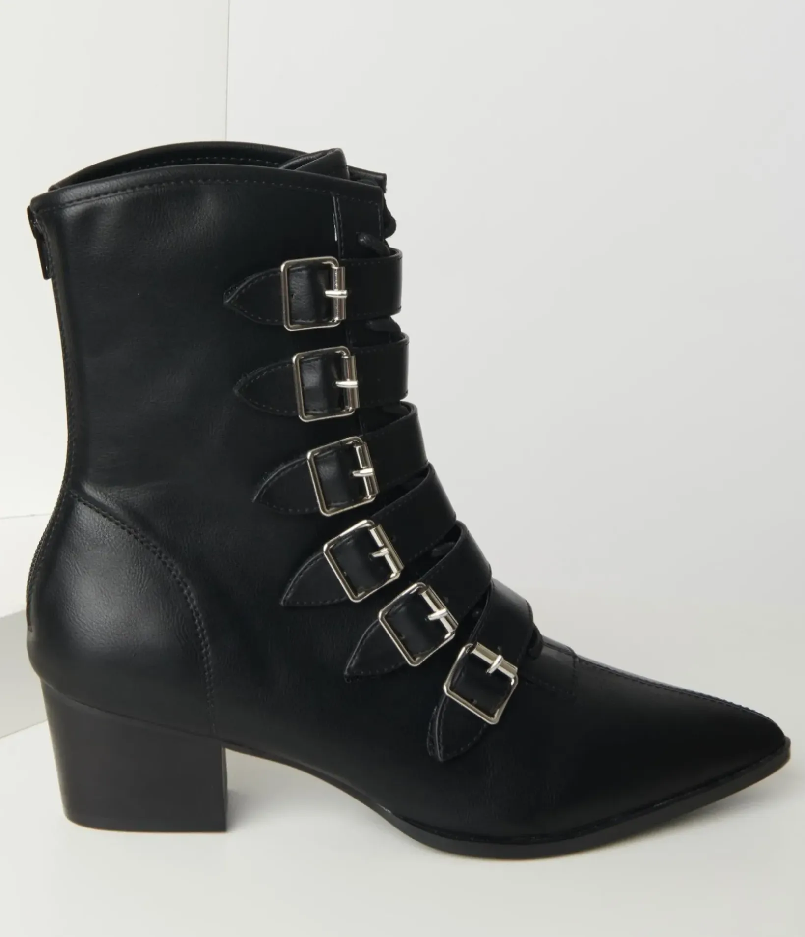 Unique Vintage All Things Black|Halloween>Black Leatherette Buckle Coven Boots