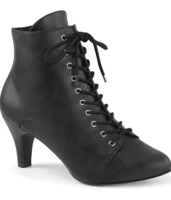 Unique Vintage Boots>Black Leatherette Heeled Ankle Boots