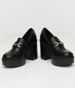 Unique Vintage Heels>Black Leatherette Loafer Heels