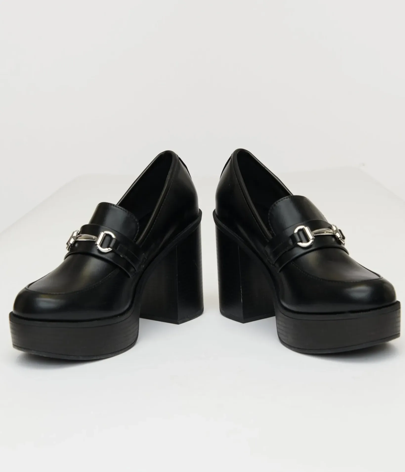 Unique Vintage Heels>Black Leatherette Loafer Heels