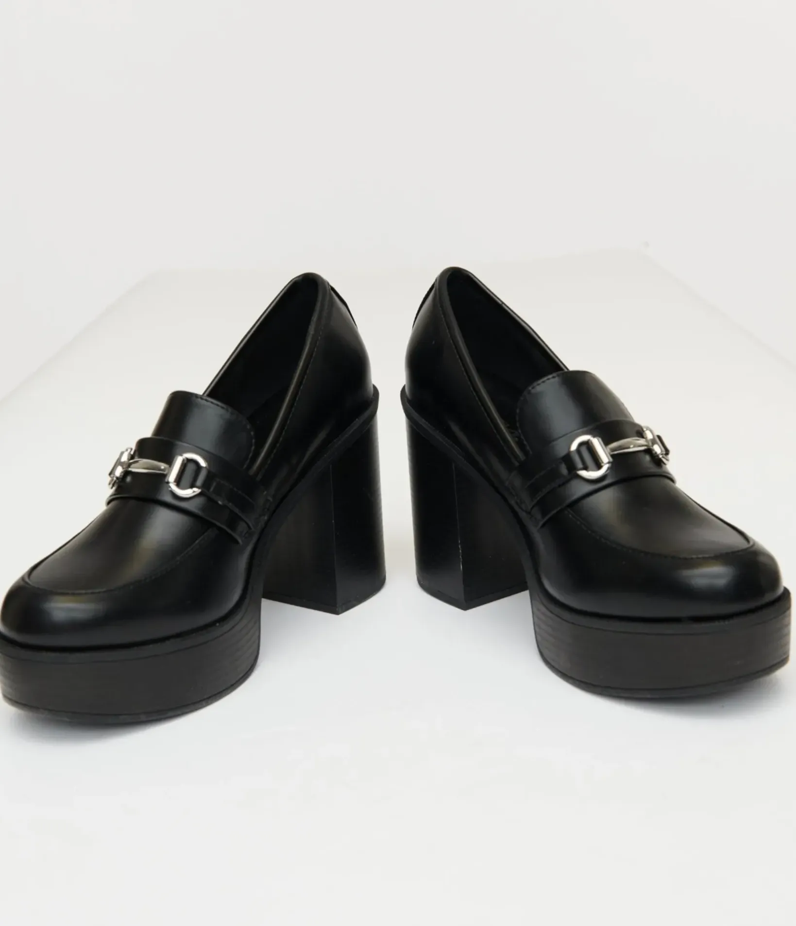 Unique Vintage Heels>Black Leatherette Loafer Heels