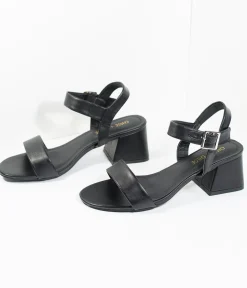Unique Vintage Heels|Sandals>Black Leatherette Teagan Heeled Sandal