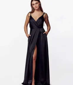 Unique Vintage Special Occasion|Prom Dresses>Black Liquid Satin Prom Dress