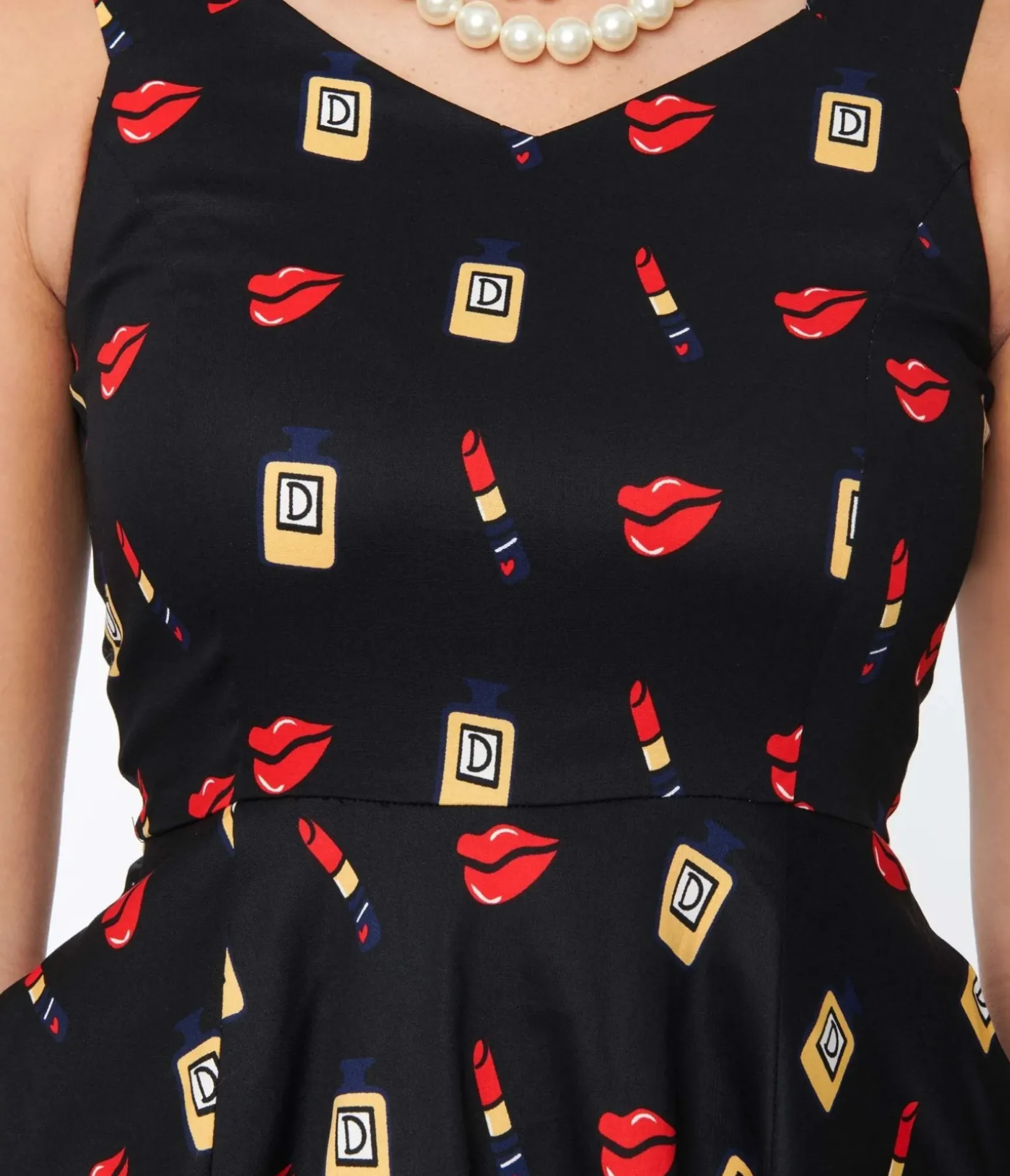 Unique Vintage Swing|Pocket Dresses>Black Makeup Print Swing Dress
