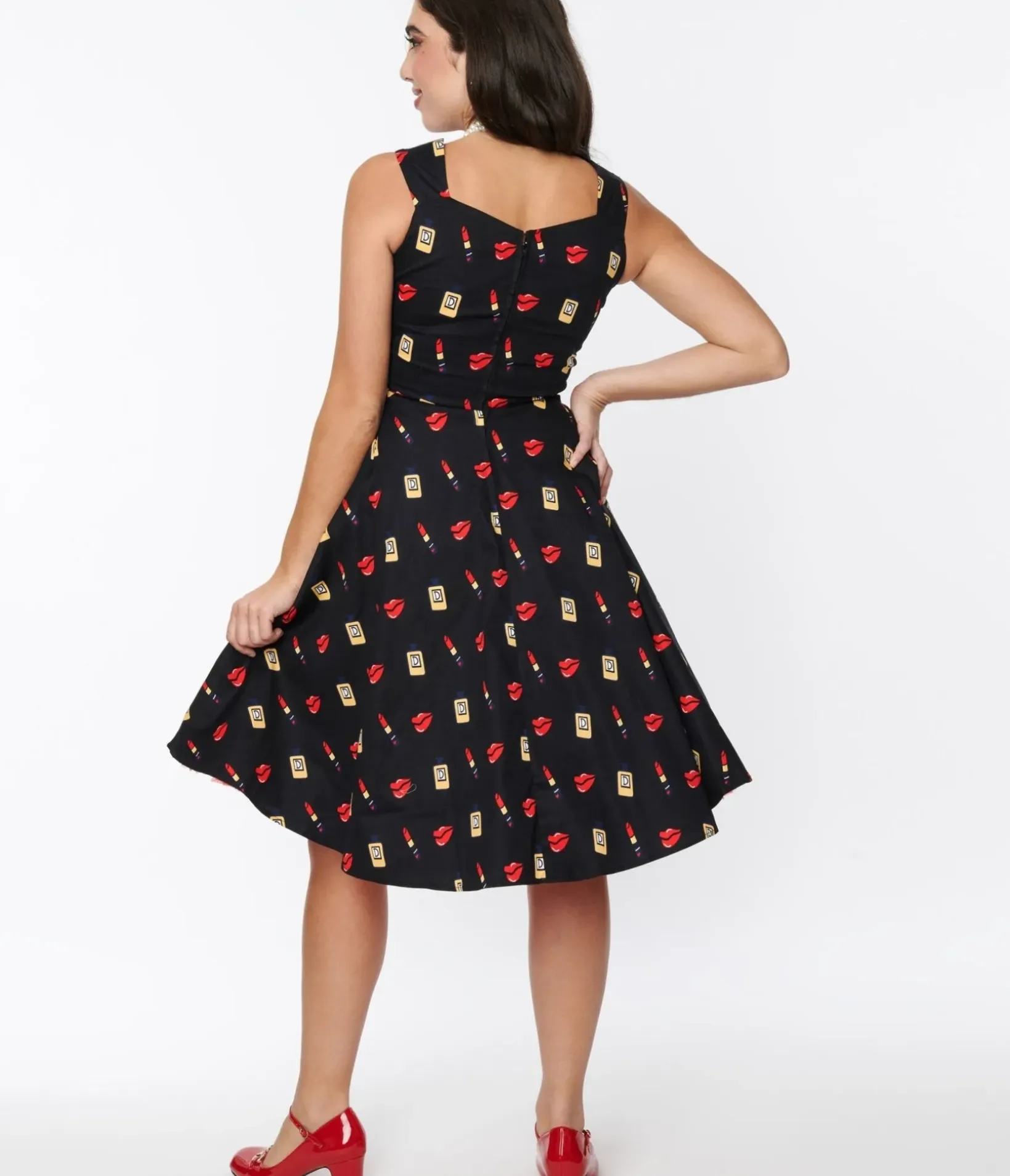 Unique Vintage Swing|Pocket Dresses>Black Makeup Print Swing Dress