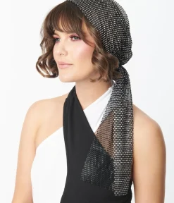 Unique Vintage Hair Scarves|Gloves & Scarves>Black Mesh & Silver Rhinestone Headscarf