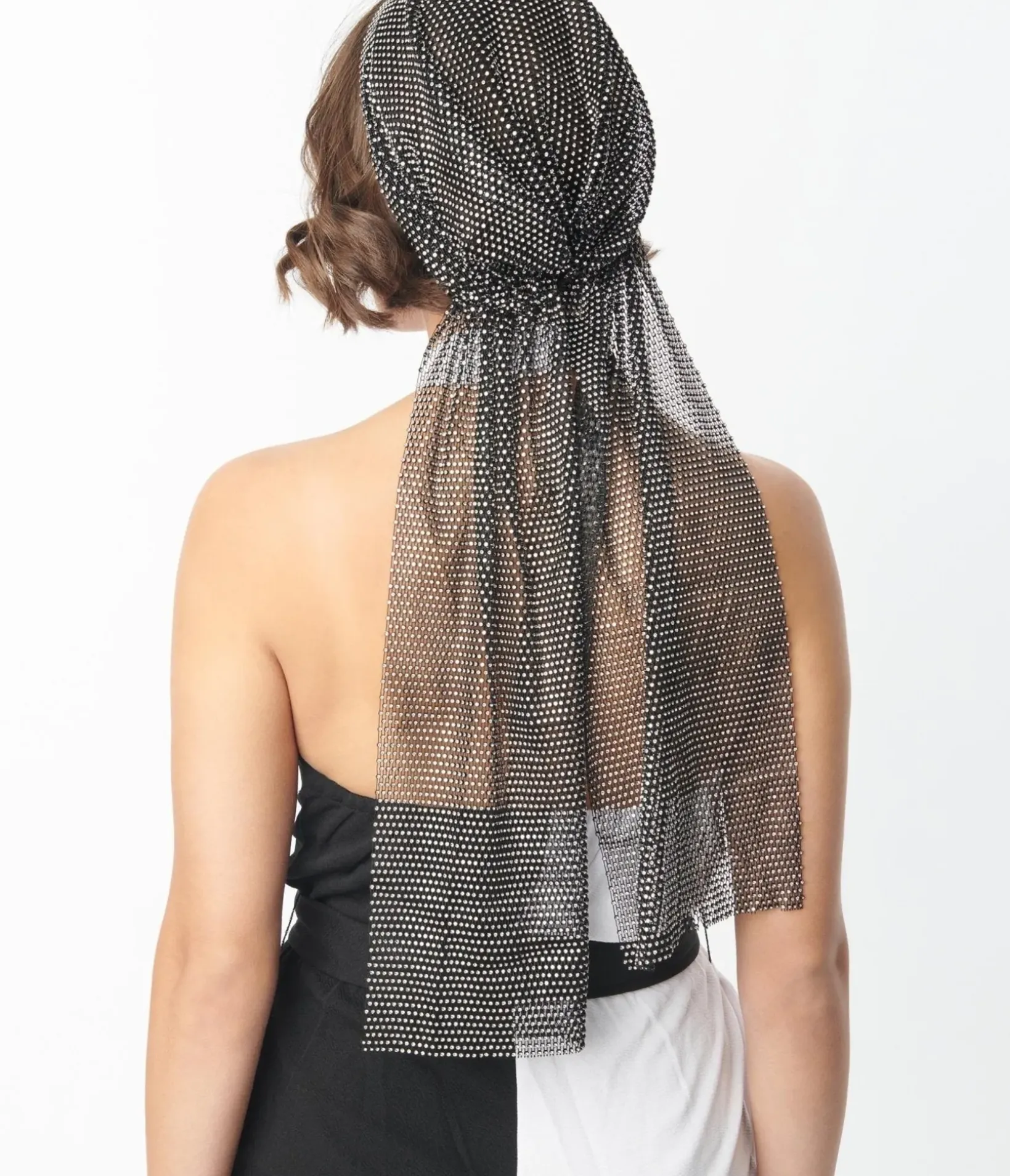 Unique Vintage Hair Scarves|Gloves & Scarves>Black Mesh & Silver Rhinestone Headscarf
