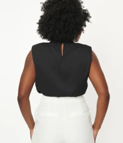 Unique Vintage Blouses>Black Mock Turtleneck Sleeveless Blouse