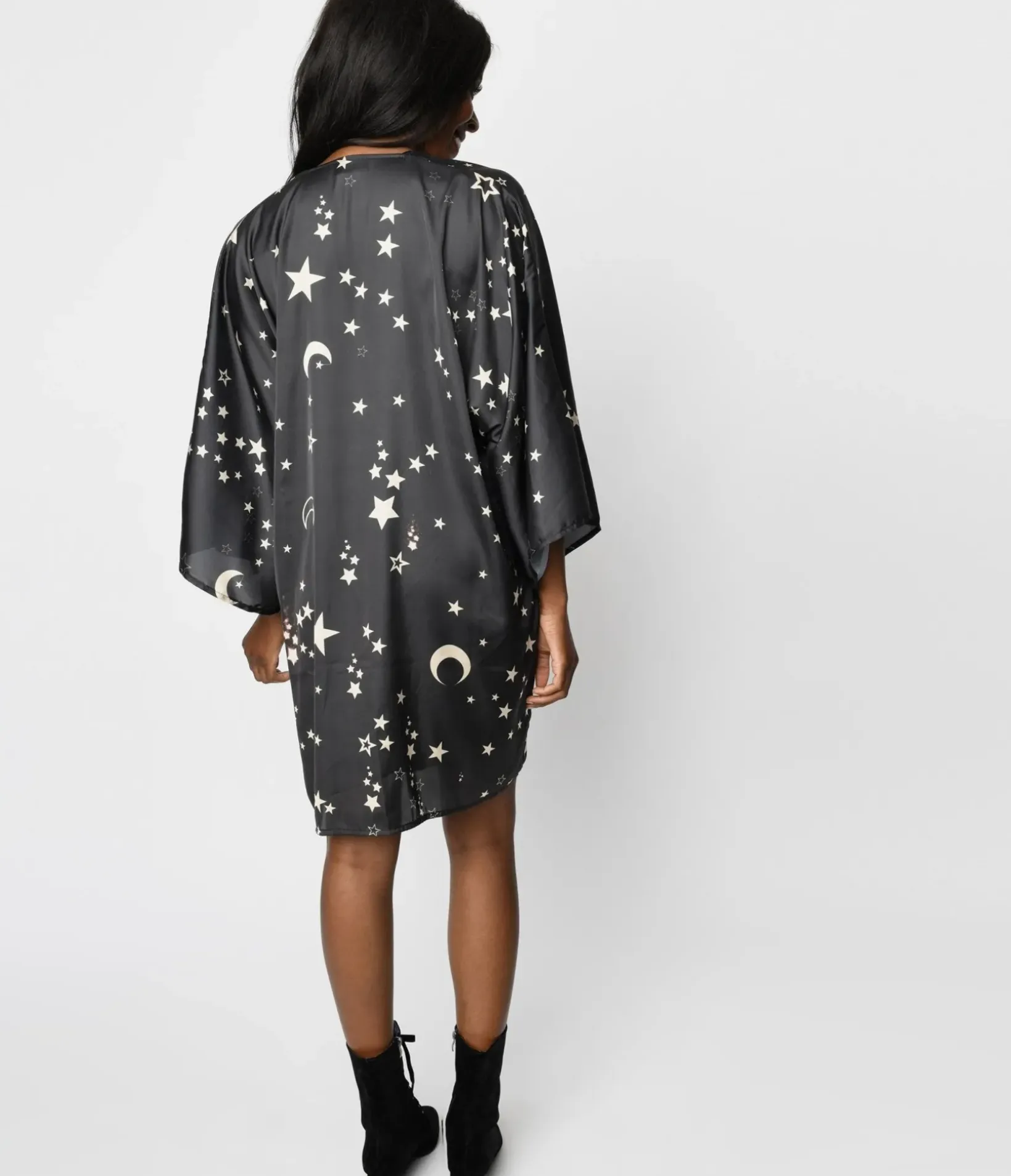 Unique Vintage Jackets|Coats & Jackets>Black Moon & Stars Celestial Witch Kimono