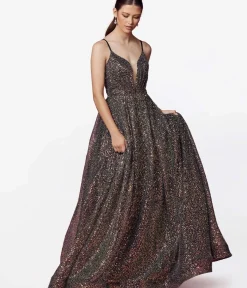 Unique Vintage Special Occasion|Prom Dresses>Black & Multi Iridescent Sequin Prom Gown