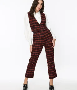 Unique Vintage Pants|Work Wear>Black & Orange Windowpane Pants