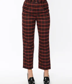Unique Vintage Pants|Work Wear>Black & Orange Windowpane Pants