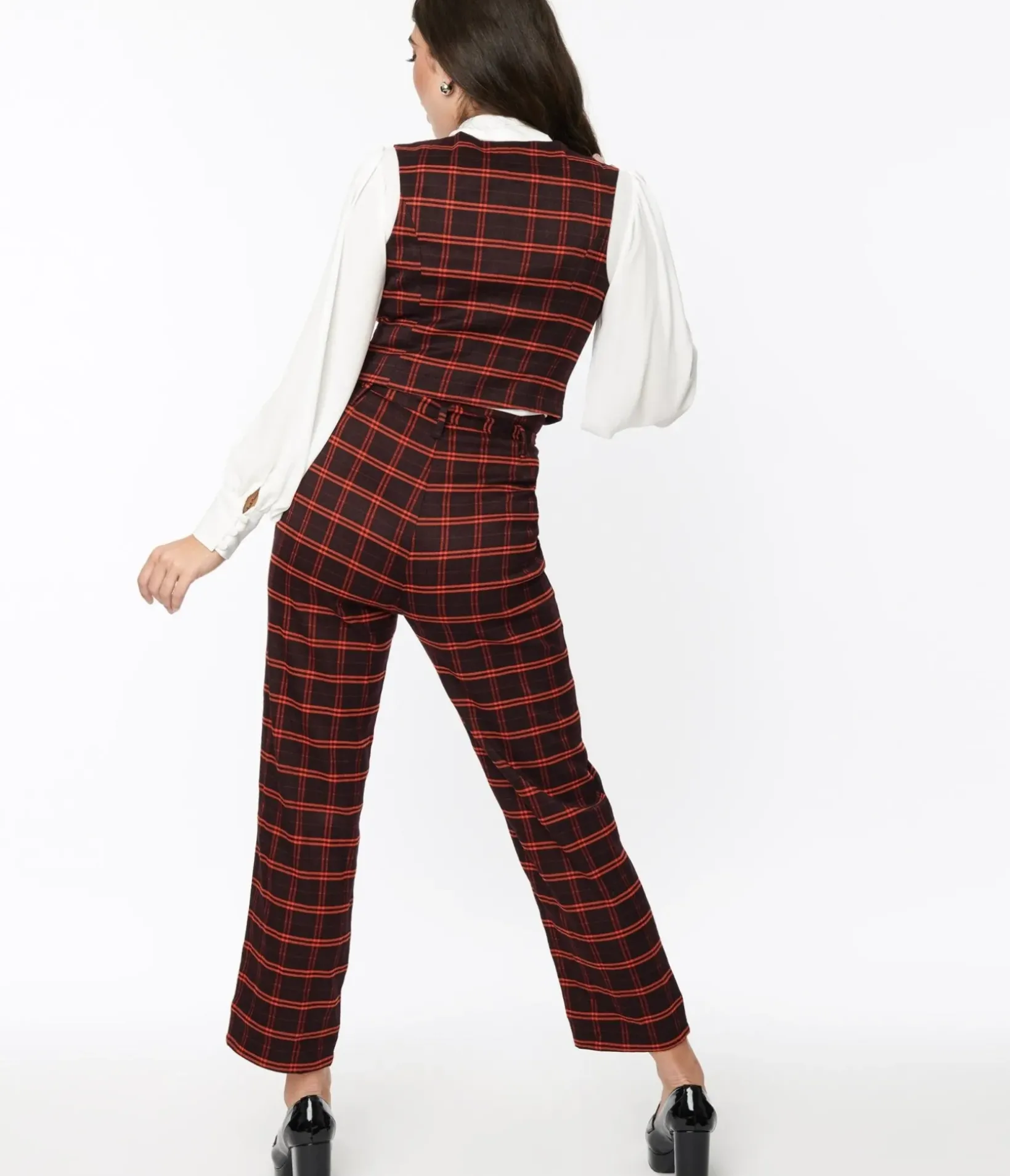 Unique Vintage Pants|Work Wear>Black & Orange Windowpane Pants