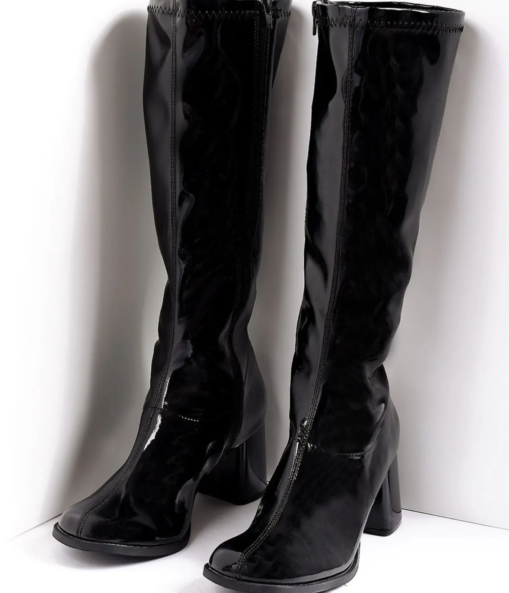 Unique Vintage All Things Black|Boots>Black Patent Knee High Go Go Boots