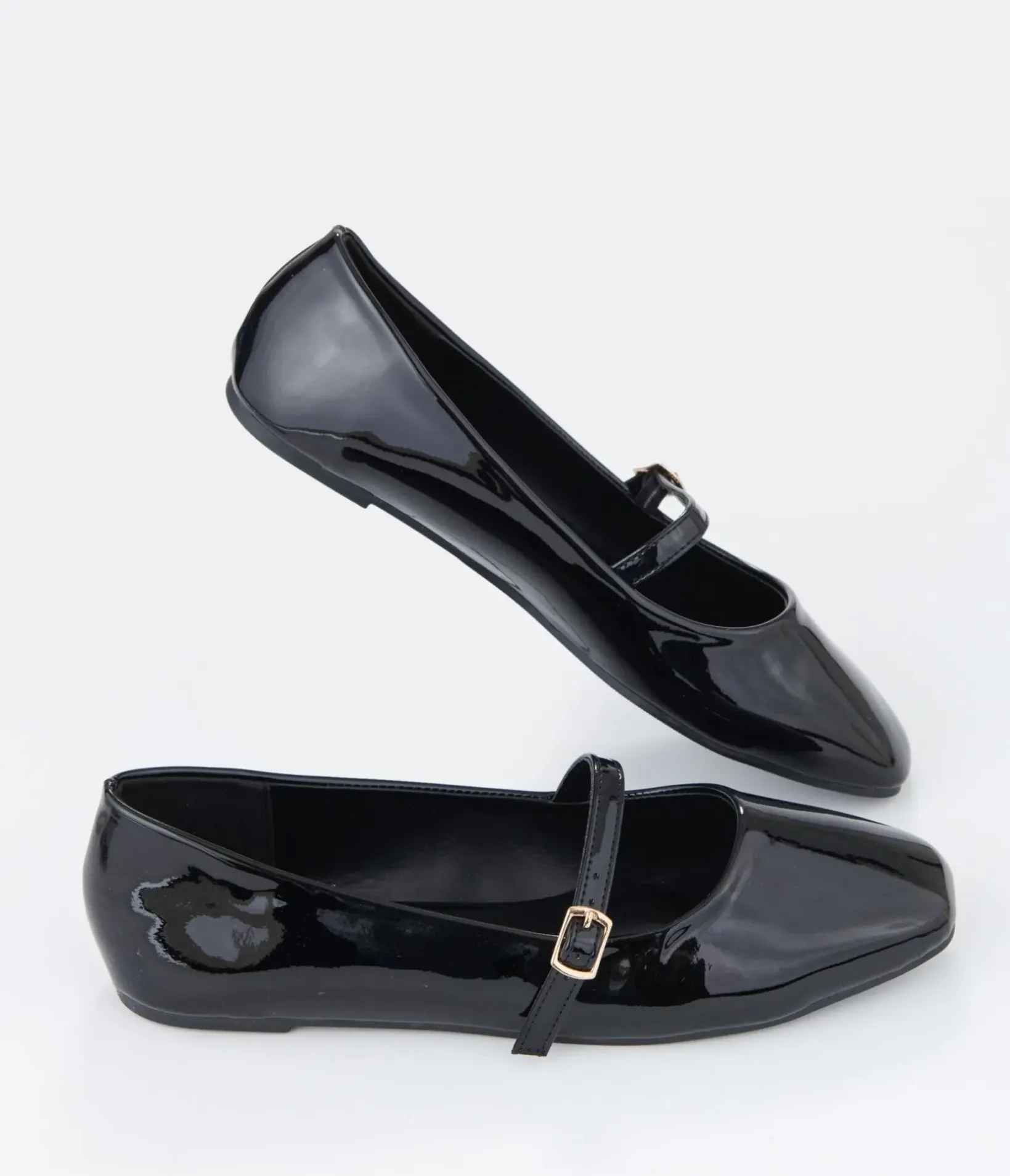 Unique Vintage Work Wear|Flats>Black Patent Leatherette Mary Jane Flats