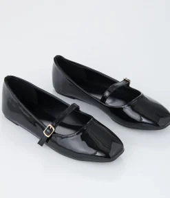 Unique Vintage Work Wear|Flats>Black Patent Leatherette Mary Jane Flats