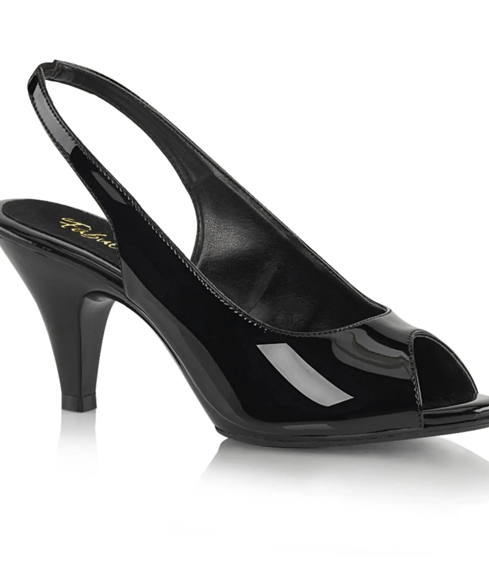 Unique Vintage Heels|Sandals>Black Patent Leatherette Peep Toe Slingback Heels