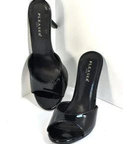 Unique Vintage Special Occasion|Heels>Black Patent Leatherette Peep Toe Slip On Heels