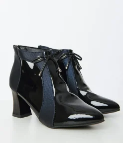 Unique Vintage Boots>Black Patent Leatherette Pointed Toe Booties