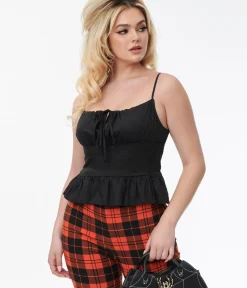 Unique Vintage Blouses|Halloween>Black Peplum Crop Top