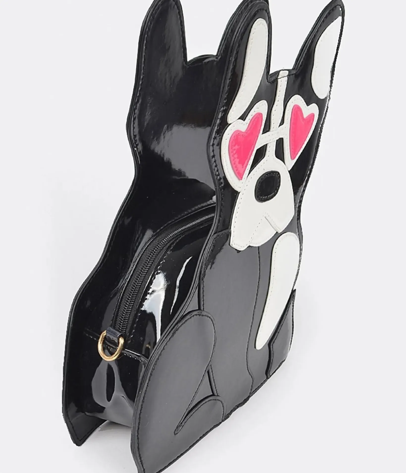Unique Vintage Novelty Bags>Black Puppy Leatherette Crossbody Bag