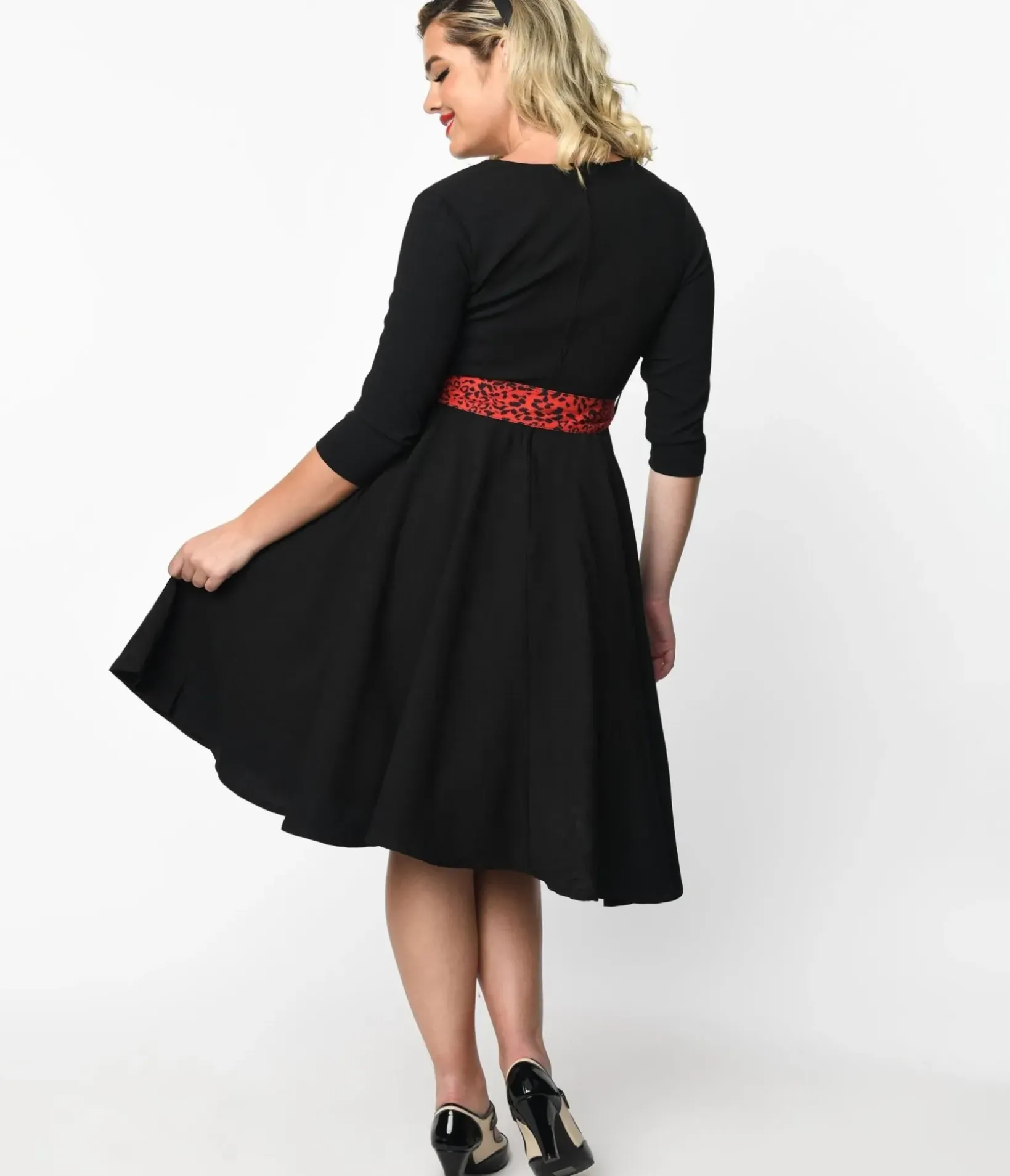 Unique Vintage Swing|Pocket Dresses>Black & Red Leopard Accent Lynette Swing Dress