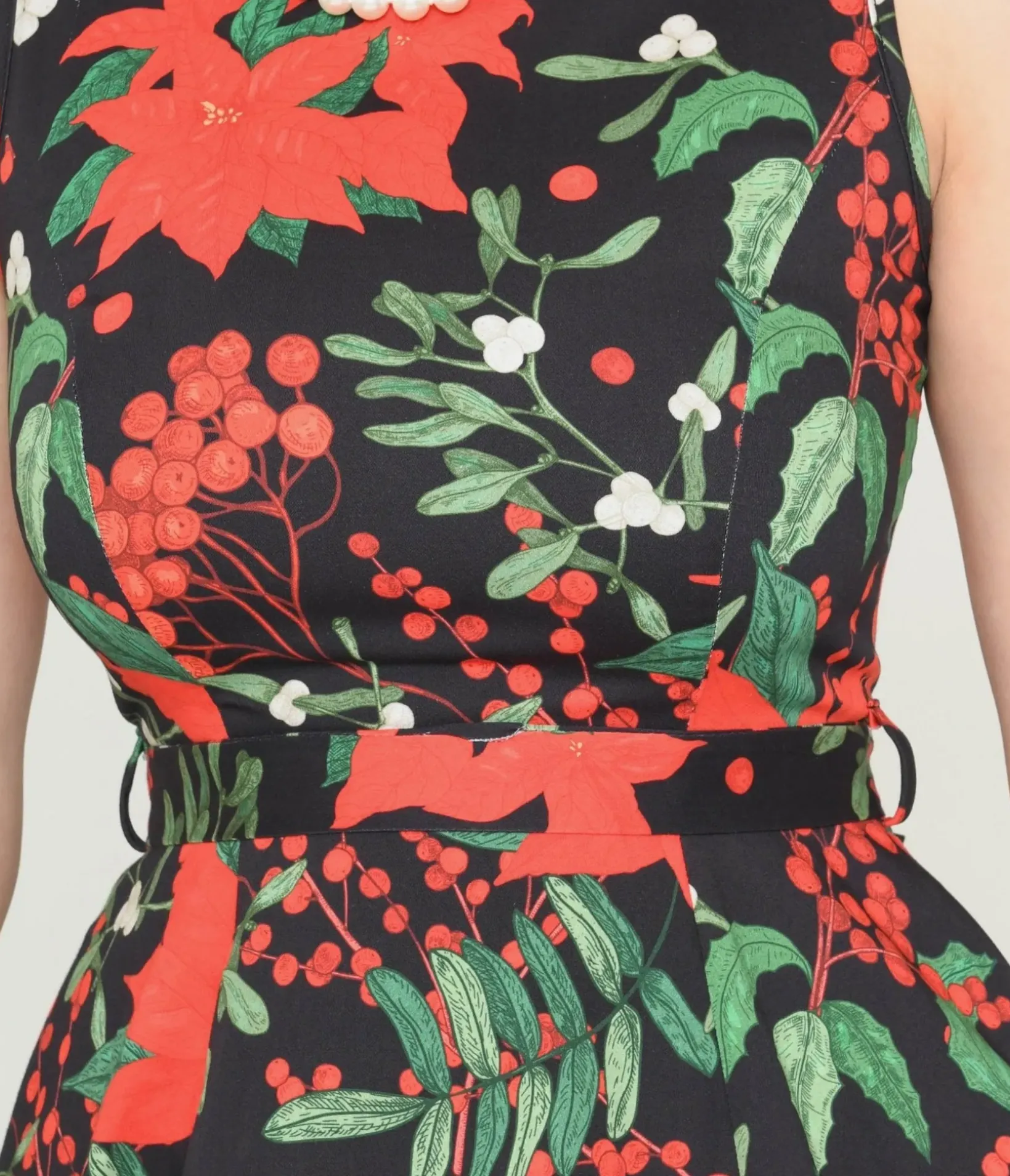 Unique Vintage Swing|Pocket Dresses>Black & Red Poinsettia Swing Dress