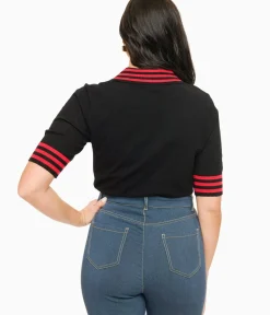 Unique Vintage Sweaters & Cardigans|All Things Red>Black & Red Striped Collar Knit Sweater