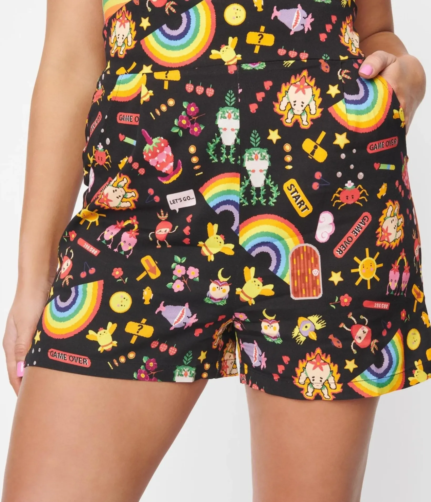 Unique Vintage Shorts|Shorts>Black Reese Video Game High Waisted Shorts