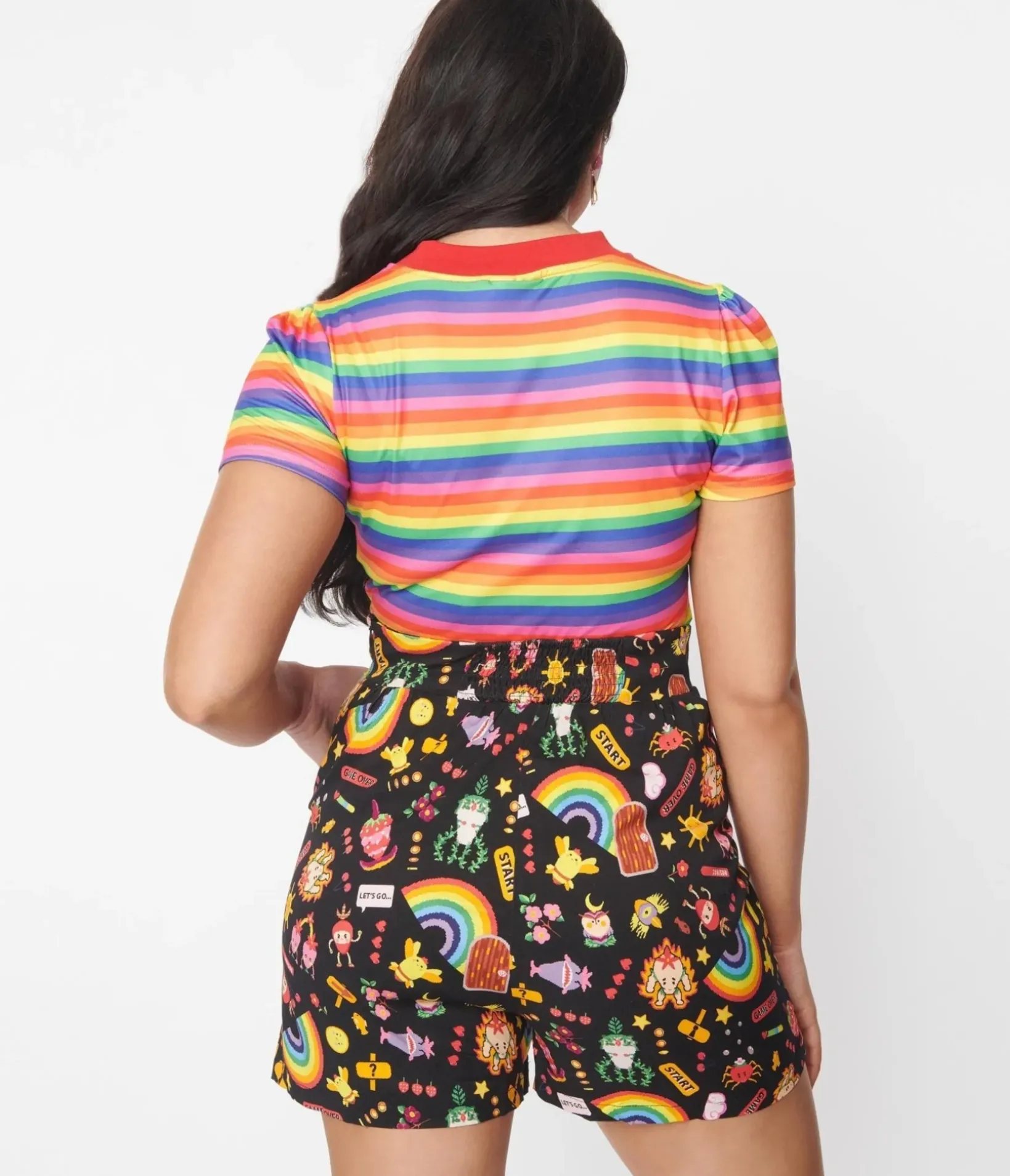 Unique Vintage Shorts|Shorts>Black Reese Video Game High Waisted Shorts