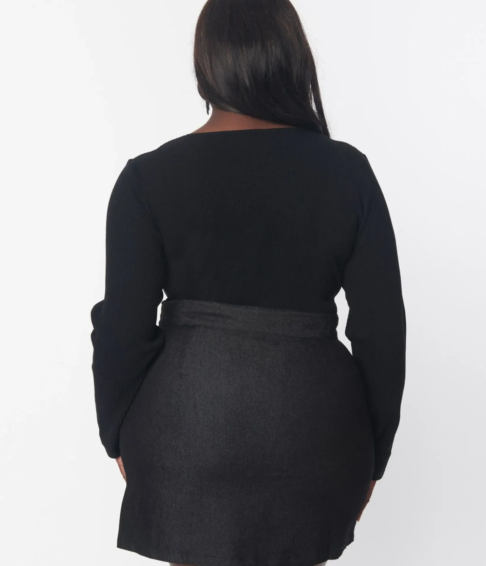 Unique Vintage Blouses|Blouses>Black Ribbed Sweater Bodysuit
