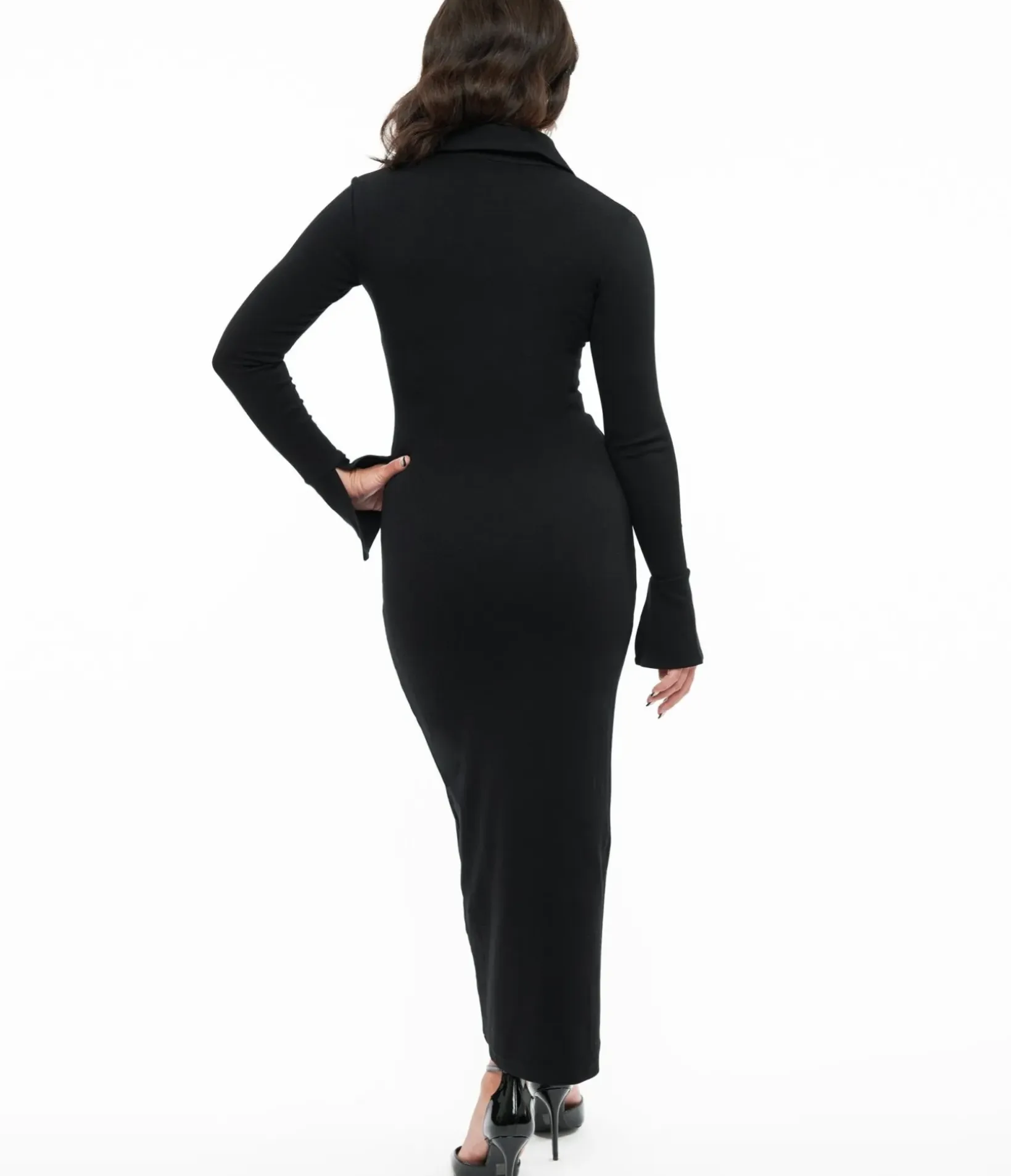 Unique Vintage Pencil|Maxi>Black Salem Spiderweb Collar Maxi Dress