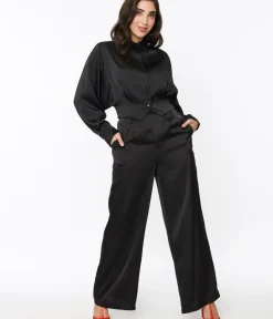 Unique Vintage Pants|Work Wear>Black Satin Eva Suit Set