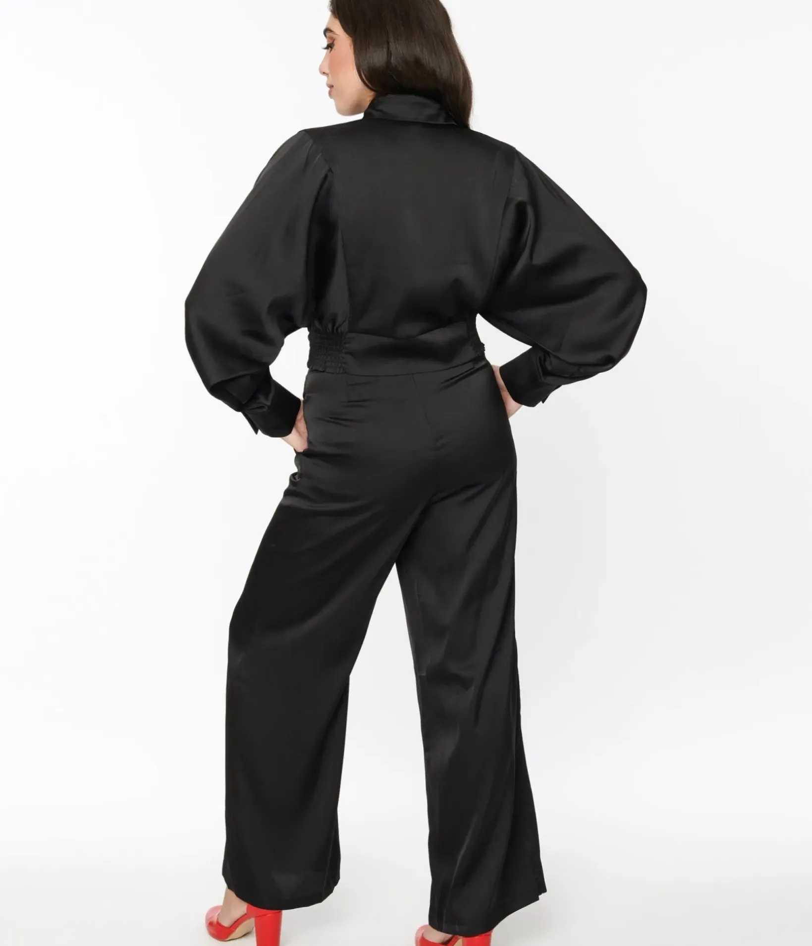 Unique Vintage Pants|Work Wear>Black Satin Eva Suit Set