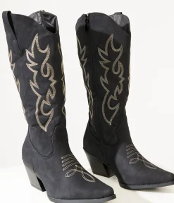 Unique Vintage Boots>Black Suede Cowboy Boots