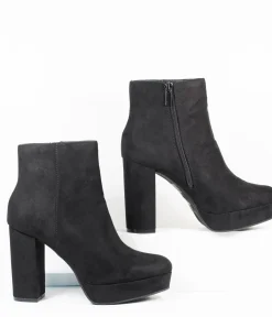 Unique Vintage Boots|Heels>Black Suede Platform Heel Booties