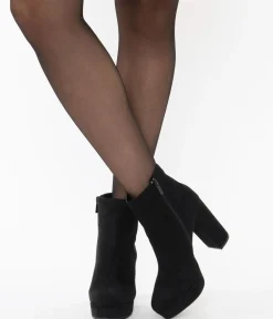 Unique Vintage Boots|Heels>Black Suede Platform Heel Booties