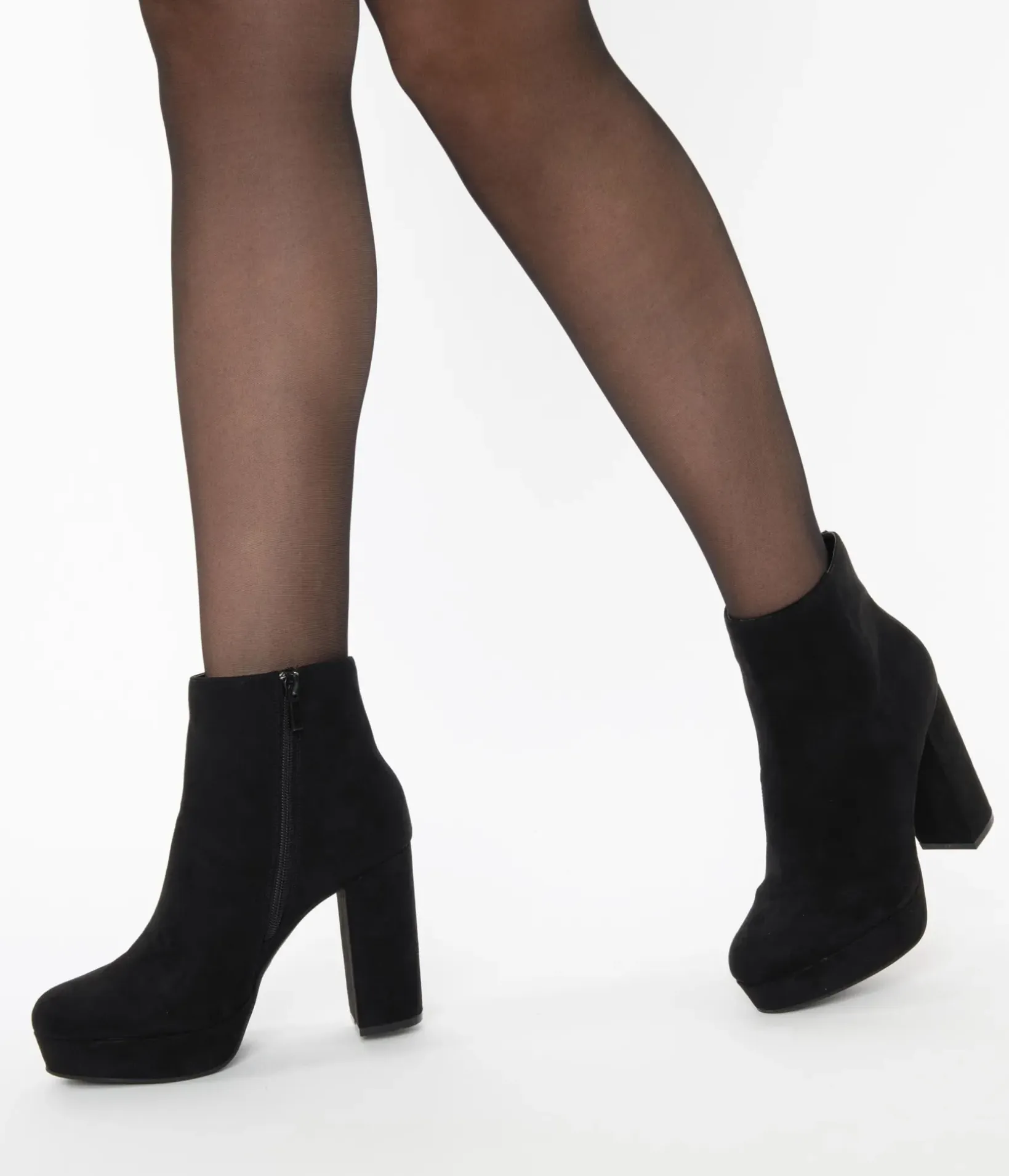 Unique Vintage Boots|Heels>Black Suede Platform Heel Booties